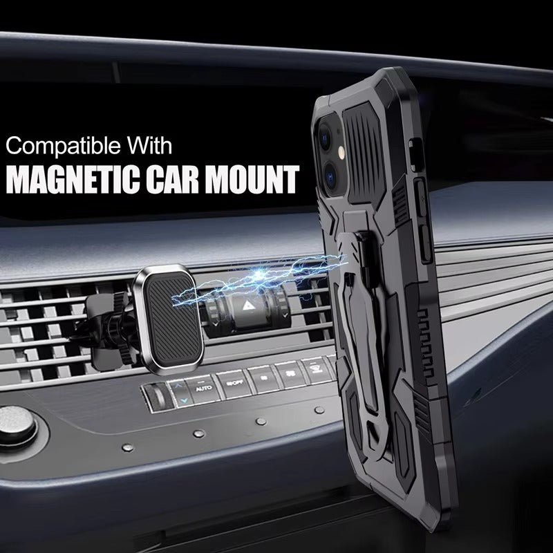 Robust Apple iPhone Case, MagSafe Compatible, Camera Lens & Screen Protection, Ultra Thin, Shockproof, Magnetic Full All Around Cover – Heavy Duty Belt Clip Case with Kickstand & Hard Rubber Back