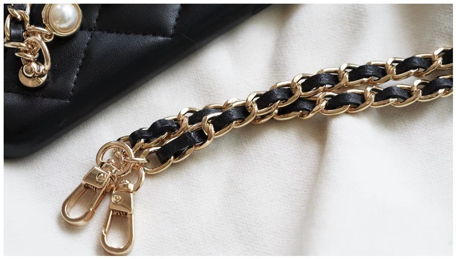 High Quality Apple iPhone Case, MagSafe Compatible, Camera Lens & Screen Protection, Ultra Thin, Shockproof, Magnetic Full All Around Cover – Lambskin Leather Handbag Case with Flower Pearl Strap & Long Metal Chain