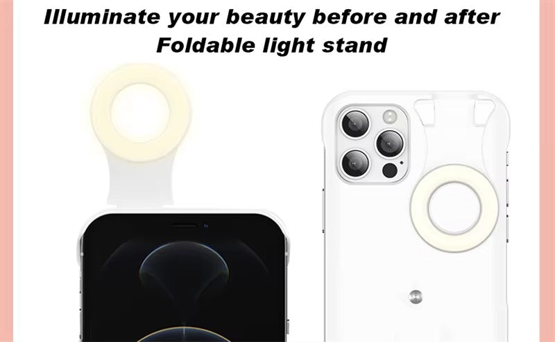 Luxury Apple iPhone Case, MagSafe Compatible, Camera Lens & Screen Protection, Ultra Thin, Shockproof, Magnetic Full All Around Cover – Built-in LED Selfie Ring Light Back Glow Case
