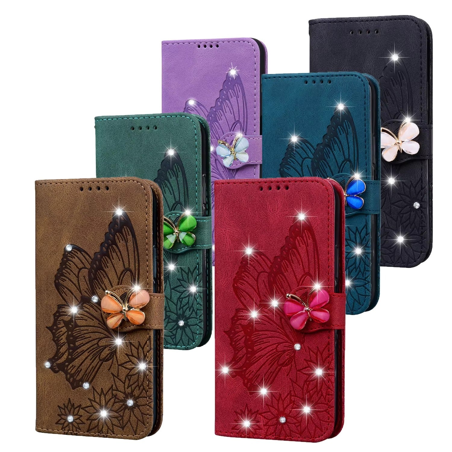 Luxury Apple iPhone Case, MagSafe Compatible, Camera Lens and Screen Protection, Ultra Thin, Shockproof, Magnetic, Full All Around Protection, Butterfly Glitter Wallet Cover