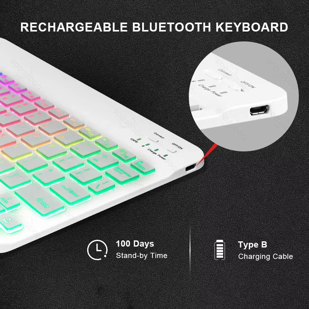 Premium 10-Inch Backlit Bluetooth Keyboard and Mouse Multi-Device Combo for iPad, Android, Windows, and iOS Tablets