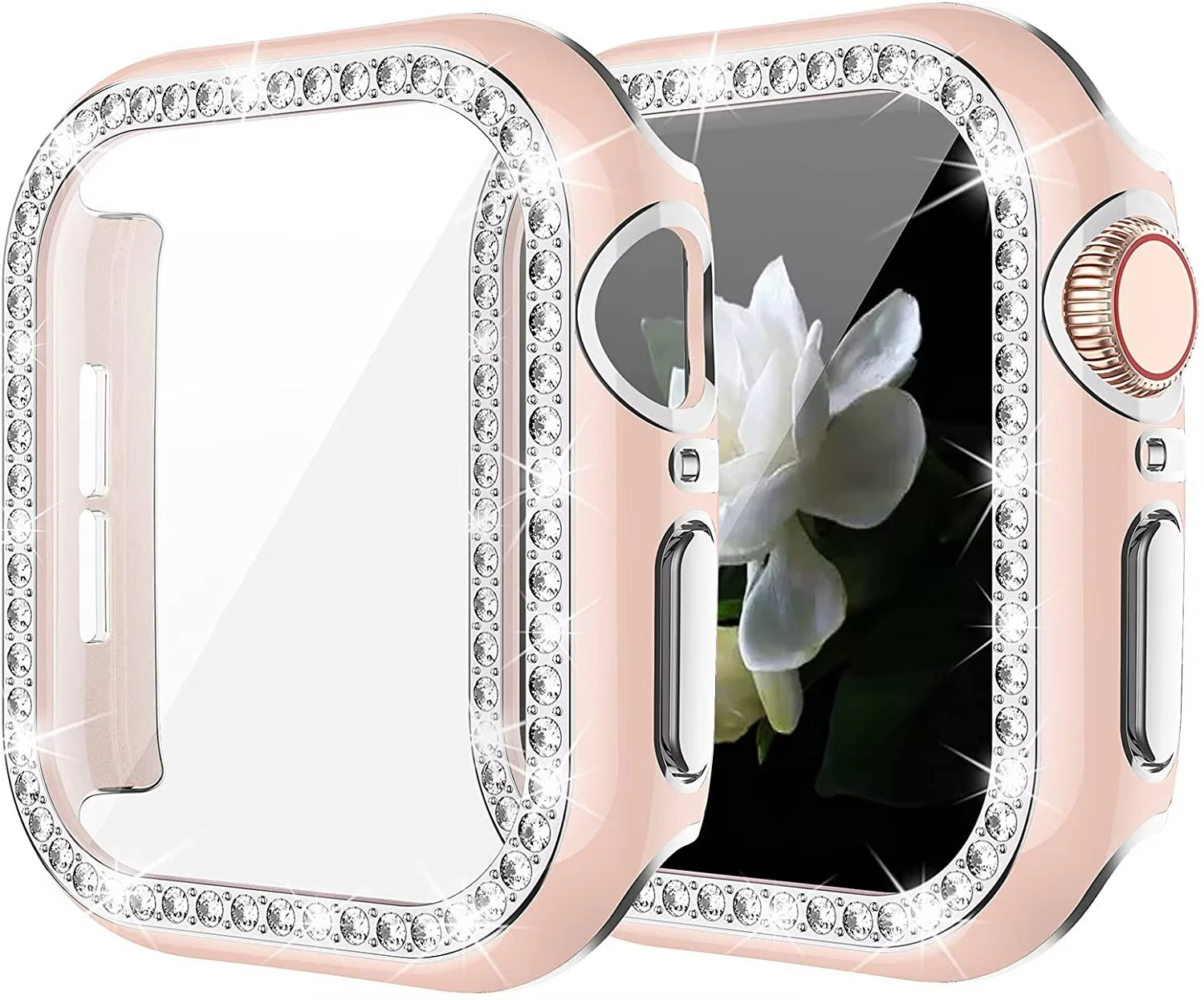Luxury, Bling Diamond Case with Glass Screen Protector for Apple Watch – for 38mm, 40mm, 41mm, 42mm, 44mm, 45mm