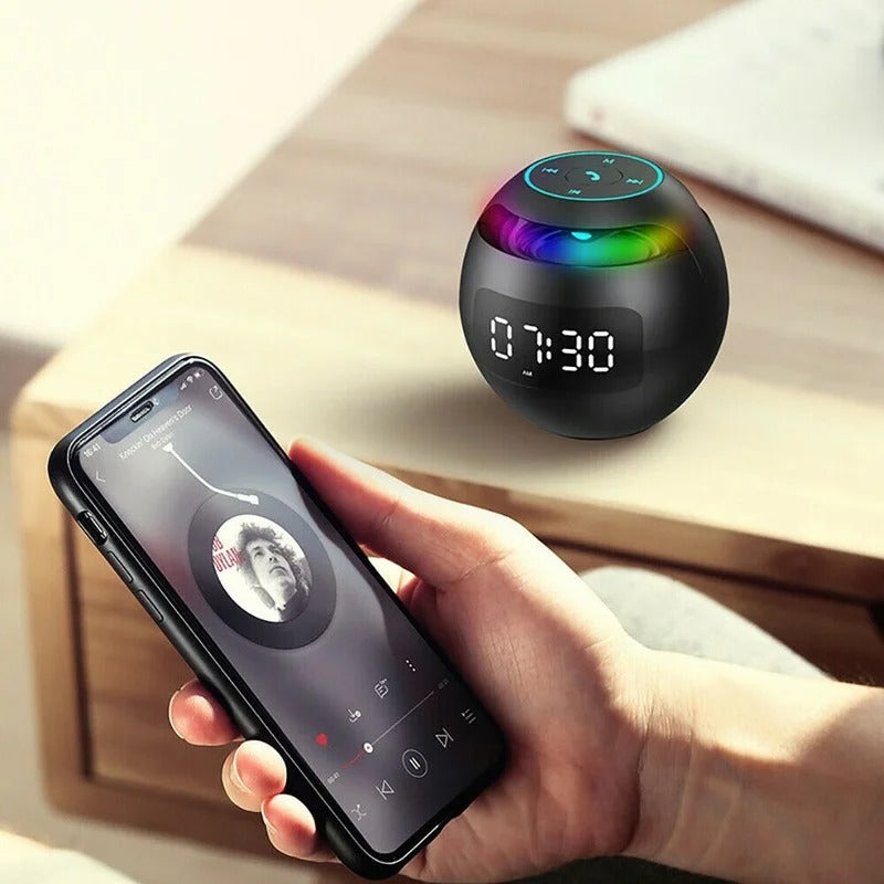 High Quality Bluetooth Alarm Clock Speaker with Colorful LED Light – Mini Portable Wireless Speaker, Dual Alarms, TF Card, FM Radio, 18H Playtime, USB Rechargeable