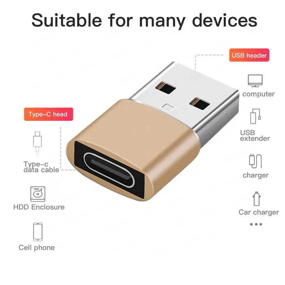 High Quality USB to Type-C Charger Adapter – 2PCS OTG Converter for iPhone, Plug & Play, Data Sync 480Mbps, Aluminum Alloy, Universal Type-C Compatibility