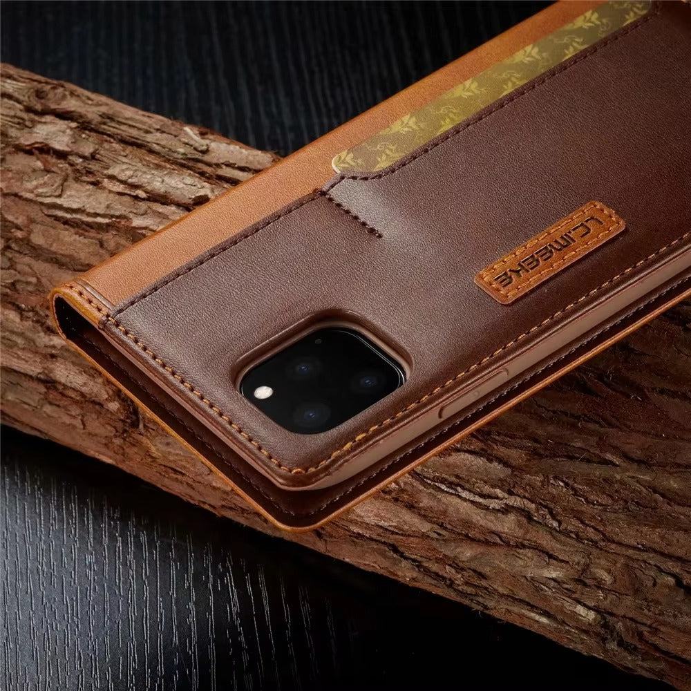 Premium Leather Flip iPhone Case, MagSafe Compatible, Ultra Thin Magnetic Shockproof Cover with Camera and Screen Protection