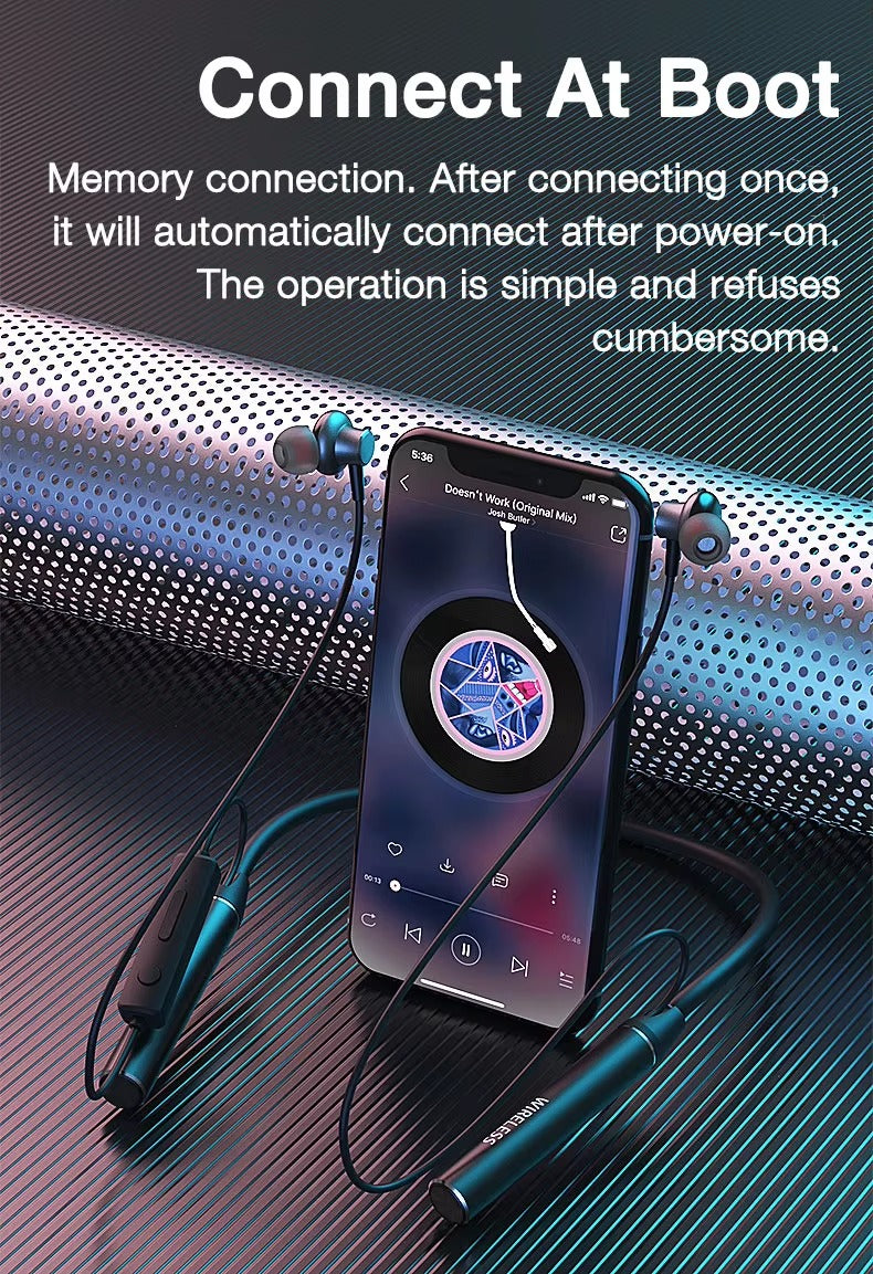 High Quality Wireless Neckband Earphones for iPhone – Bluetooth Sport Headset with Mic,180-Hour Battery, TF Card Support