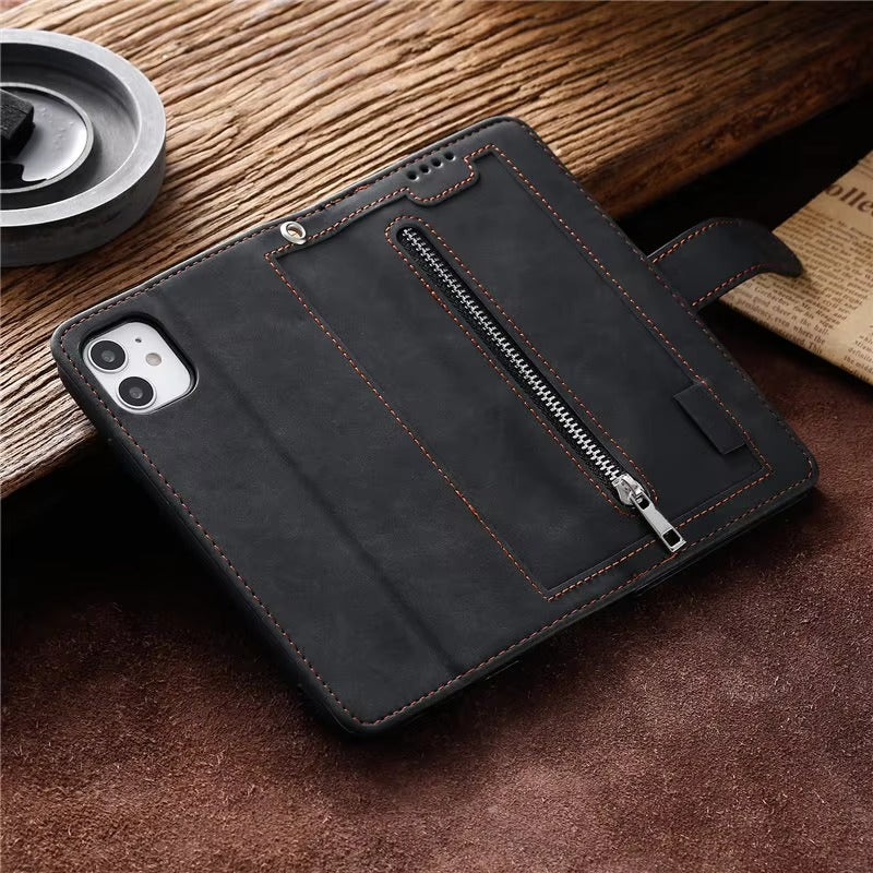 Luxury Leather Apple iPhone Case,Ultra Thin Magnetic Shockproof Full Protection Cover with Flip Wallet Design