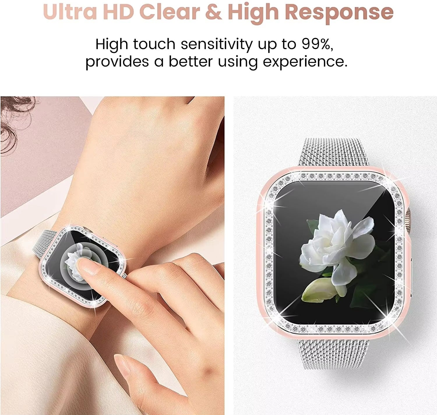 Luxury, Bling Diamond Case with Glass Screen Protector for Apple Watch – for 38mm, 40mm, 41mm, 42mm, 44mm, 45mm