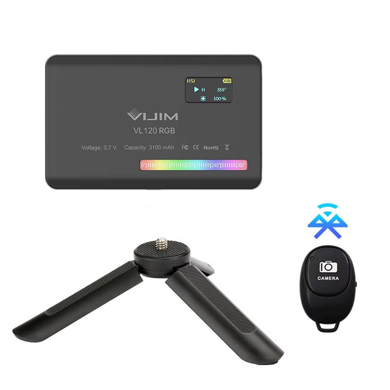 High Quality RGB LED Video Light Panel for Camera & Phone – 2500-9000K Bi-Color, CRI 95+, Diffuser, 3100mAh Battery, 360° Mount, 120 Lamp Beads