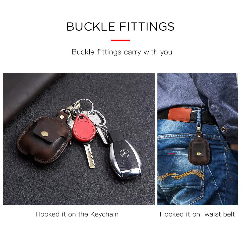 Luxury Genuine Leather Case for AirPods Pro, 2, 1 – Wireless Earphone Protective Cover, Elegant Funda with Keychain Hook, Shockproof and Stylish Design