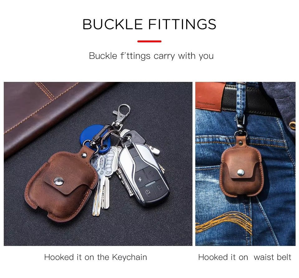 Luxury Genuine Leather Case for AirPods Pro, 2, 1 – Wireless Earphone Protective Cover, Elegant Funda with Keychain Hook, Shockproof and Stylish Design