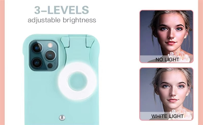 Luxury Apple iPhone Case, MagSafe Compatible, Camera Lens & Screen Protection, Ultra Thin, Shockproof, Magnetic Full All Around Cover – Built-in LED Selfie Ring Light Back Glow Case