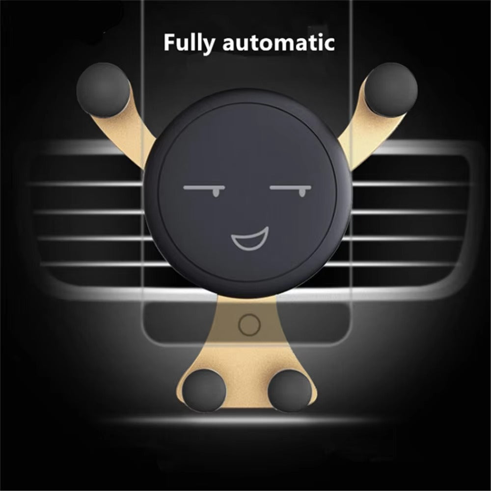 Premium Gravity Car Phone Holder for iPhone – Vent Clip Mount, Auto Lock, Smiley Face Design, Compatible with Apple Devices