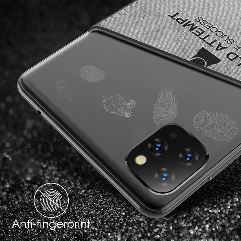 Luxury Textured Canvas iPhone Case with MagSafe Support, Shock-Absorbing Bumper Frame, Leather Feel Grip, Drop Protection