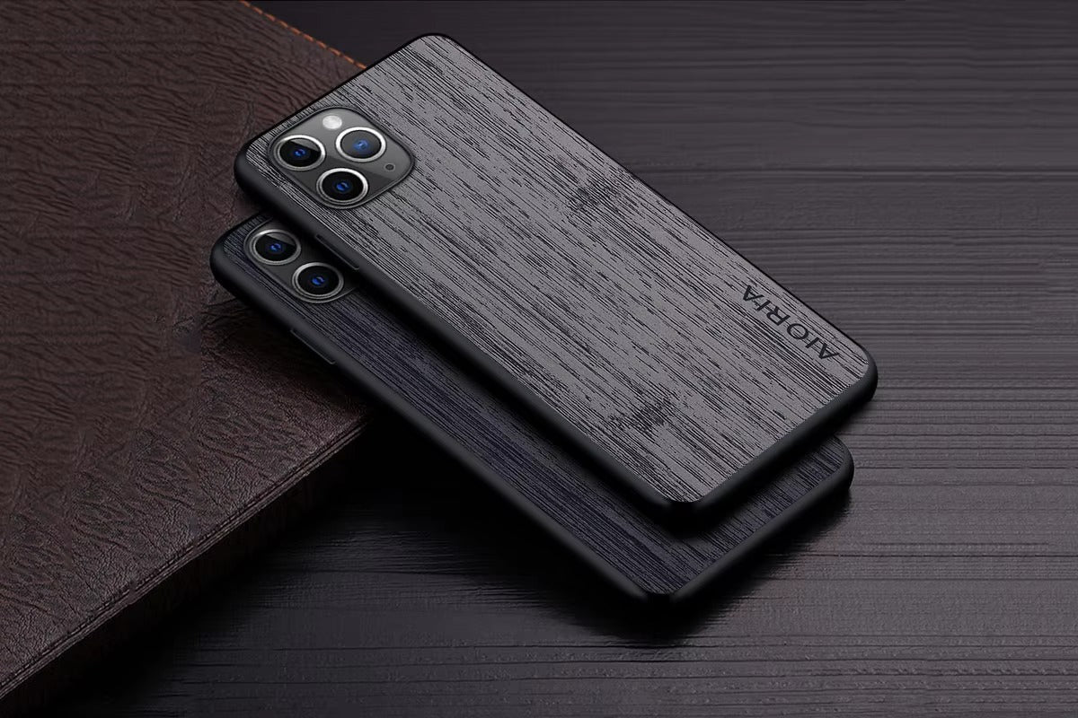 Premium Wood Grain iPhone Case MagSafe Compatible Ultra Thin Magnetic with Smooth Brown Texture and Metallic Frame Design