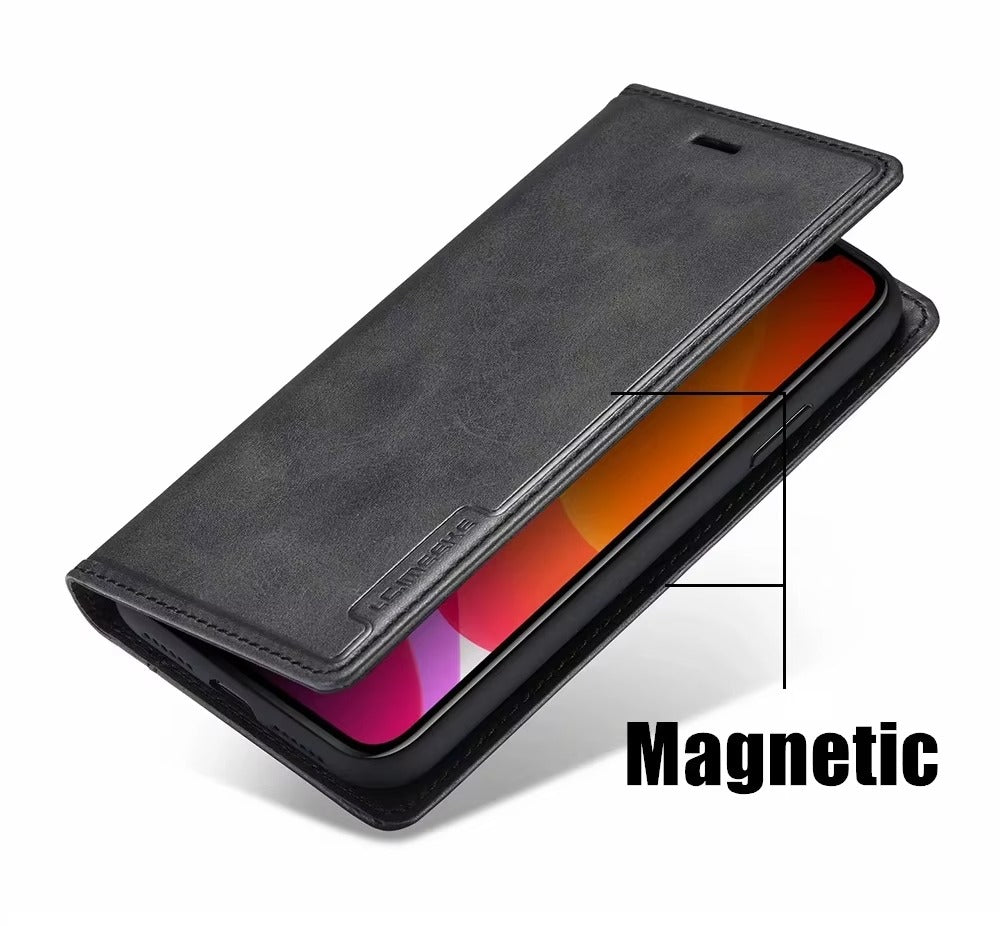 Premium Leather Flip iPhone Case, MagSafe Compatible, Ultra Thin Magnetic Shockproof Cover with Camera and Screen Protection