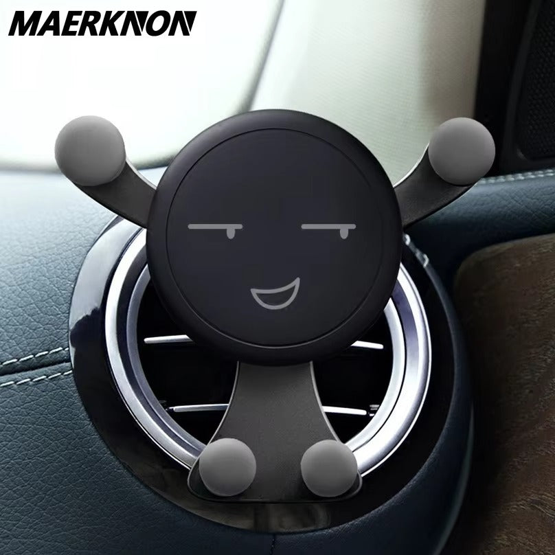 Premium Gravity Car Phone Holder for iPhone – Vent Clip Mount, Auto Lock, Smiley Face Design, Compatible with Apple Devices