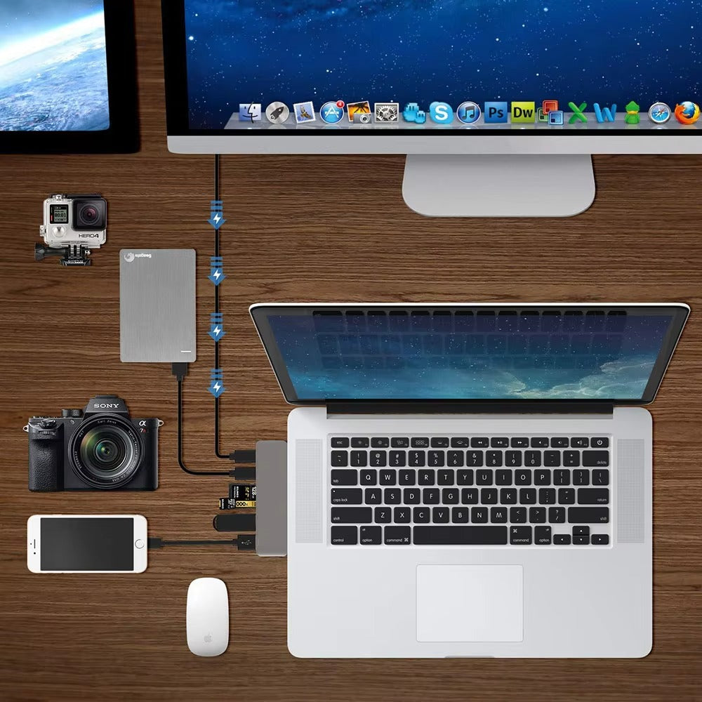 High-Speed USB-C Hub with HDMI 4K, Thunderbolt 3, USB 3.0, SD/TF Card Reader, PD Charging – Type-C Adapter Dock for MacBook Air, Pro, and USB-C Laptops