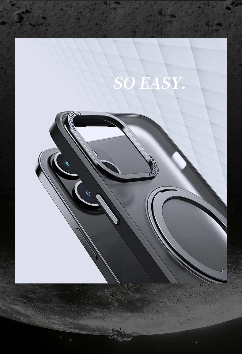 Luxury Magnetic 360° Rotating Stand Frosted Transparent Cover with Ring Holder Shockproof & Hands-Free Design Case for iPhone