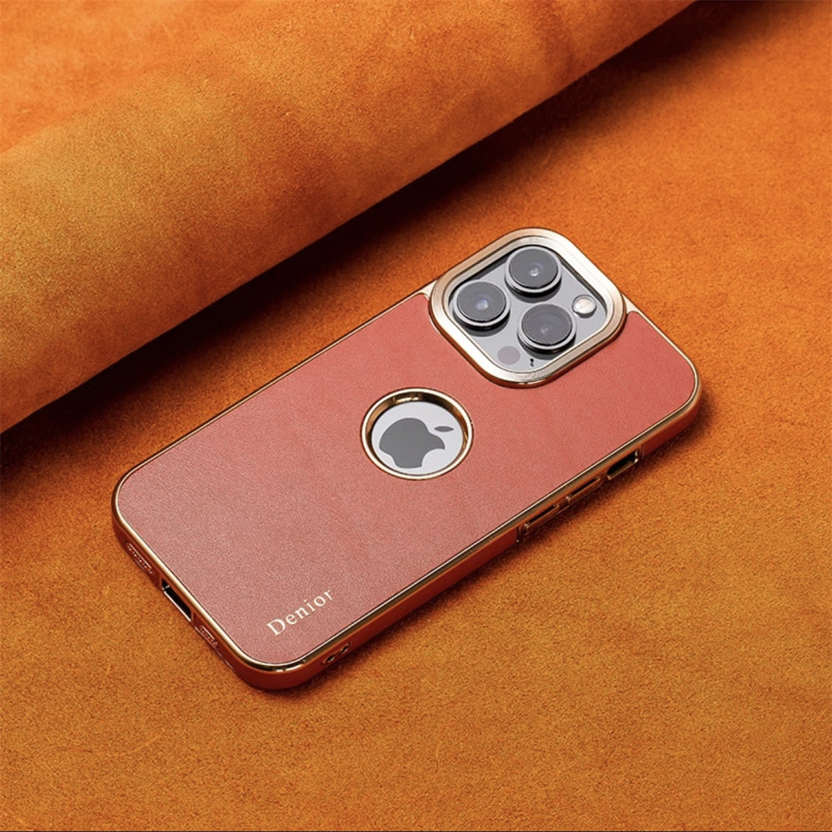 Luxury Business Cowhide Leather iPhone Case – Plating Shockproof Cover for iPhone Models, Sleek and Durable Design