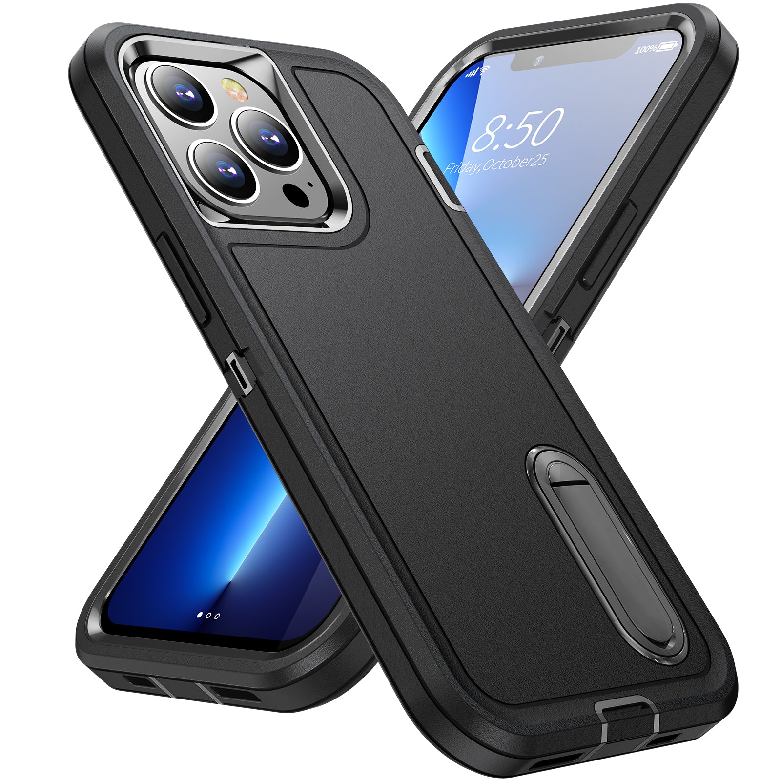 Hybrid Military-Grade Defender iPhone Case – Kickstand Full-Body Protection Cover for iPhone Models, Rugged and Shockproof