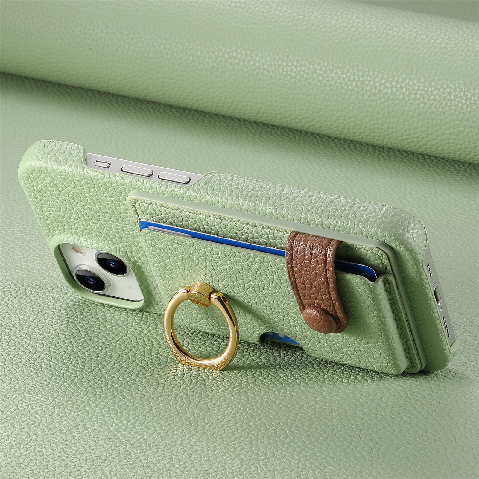 Premium Leather Ring Stand Wallet iPhone Case Card Holder, Magnetic Closure, and Kickstand Support for Hands-Free Convenience