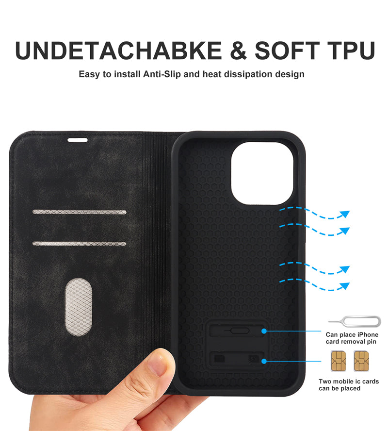 Luxury Magnetic Leather Wallet iPhone Case – MagSafe Wireless Charging, Card Slot, Stand Feature, Premium Protection, Stylish & Durable Cover