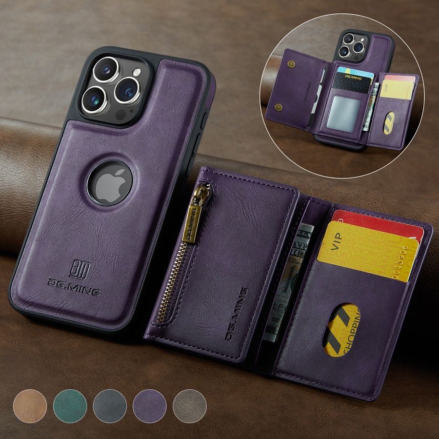 RFID Magnetic Detachable Leather Wallet iPhone Case – Stand Function, Secure Card Holder Premium Protection for iPhone Models