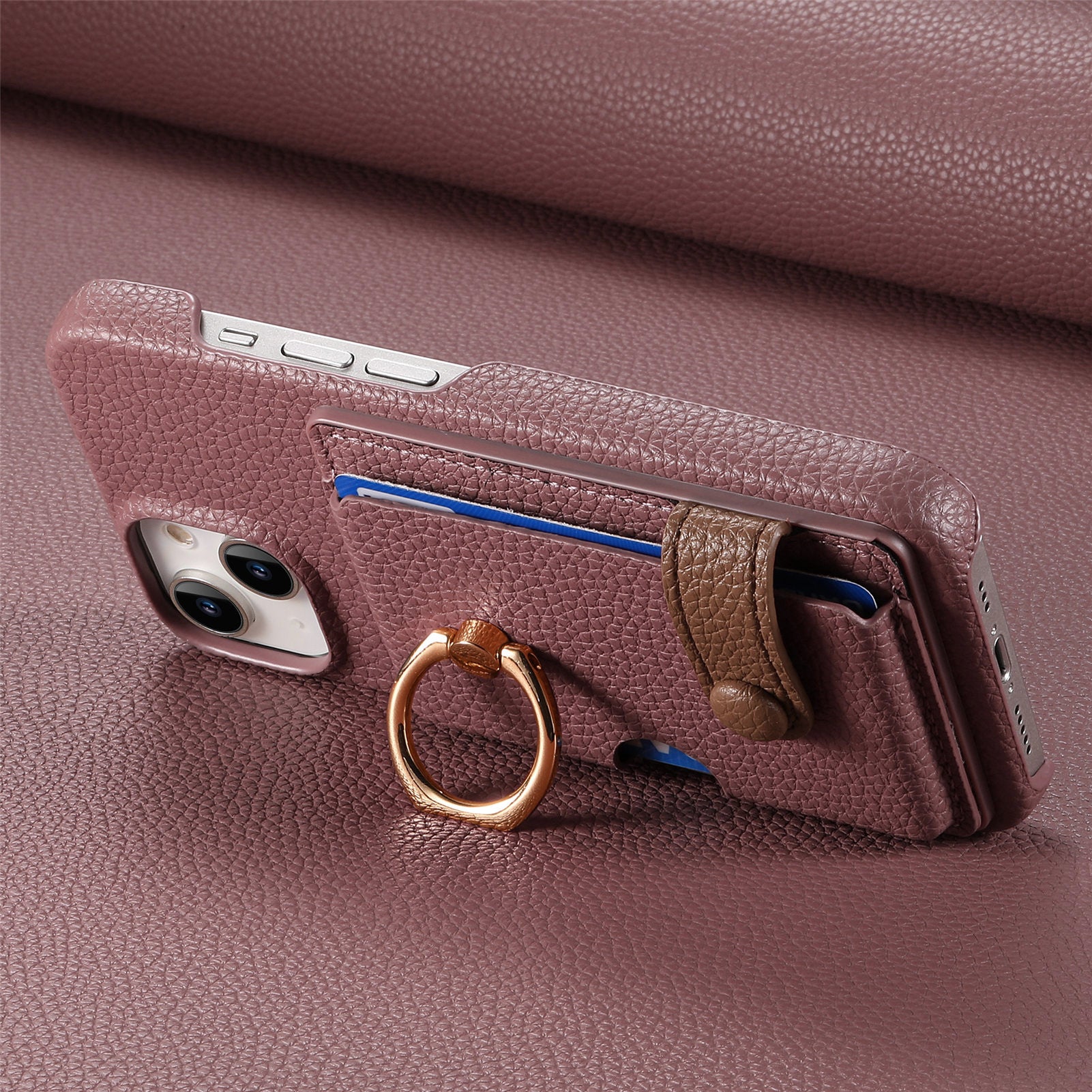 Premium Leather Ring Stand Wallet iPhone Case Card Holder, Magnetic Closure, and Kickstand Support for Hands-Free Convenience