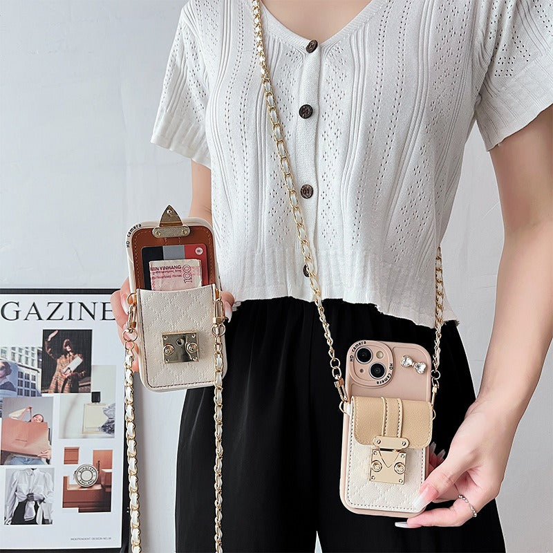 Premium Apple iPhone Case, MagSafe Compatible, Camera Lens & Screen Protection, Ultra Thin, Shockproof, Magnetic Full All Around Cover – Crystal Bow Crossbody Purse Case with Metal Button & Card Holder