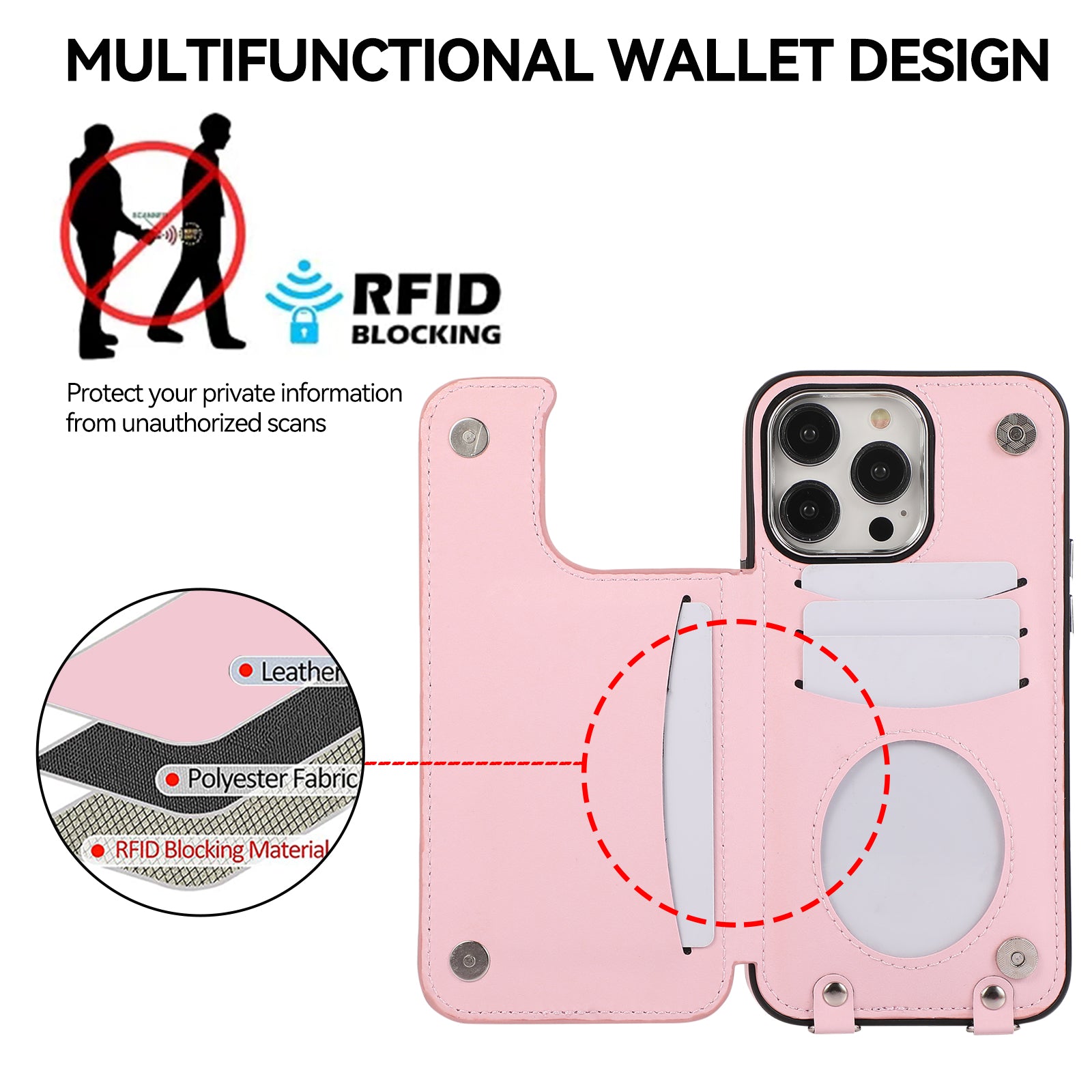 Luxury Crossbody RFID Leather Wallet iPhone Case – Card Slot, Ring Holder, Double Buckle, Lanyard Bag Cover, Magnetic Closure