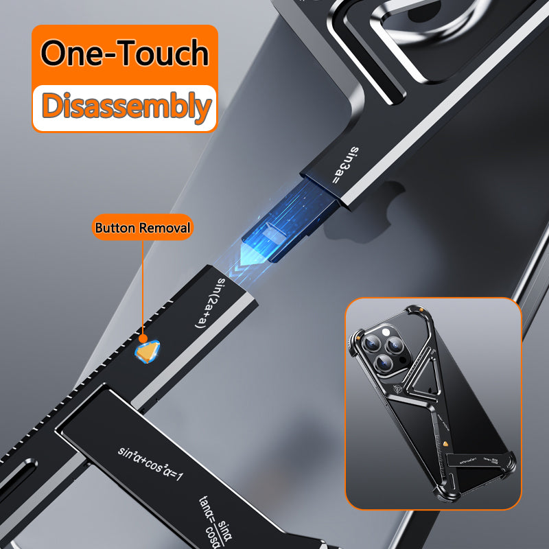 Luxury Geometric Metal iPhone Case – Aluminum Alloy Shockproof Cover with Stand for iPhone Models Stylish and Durable Design