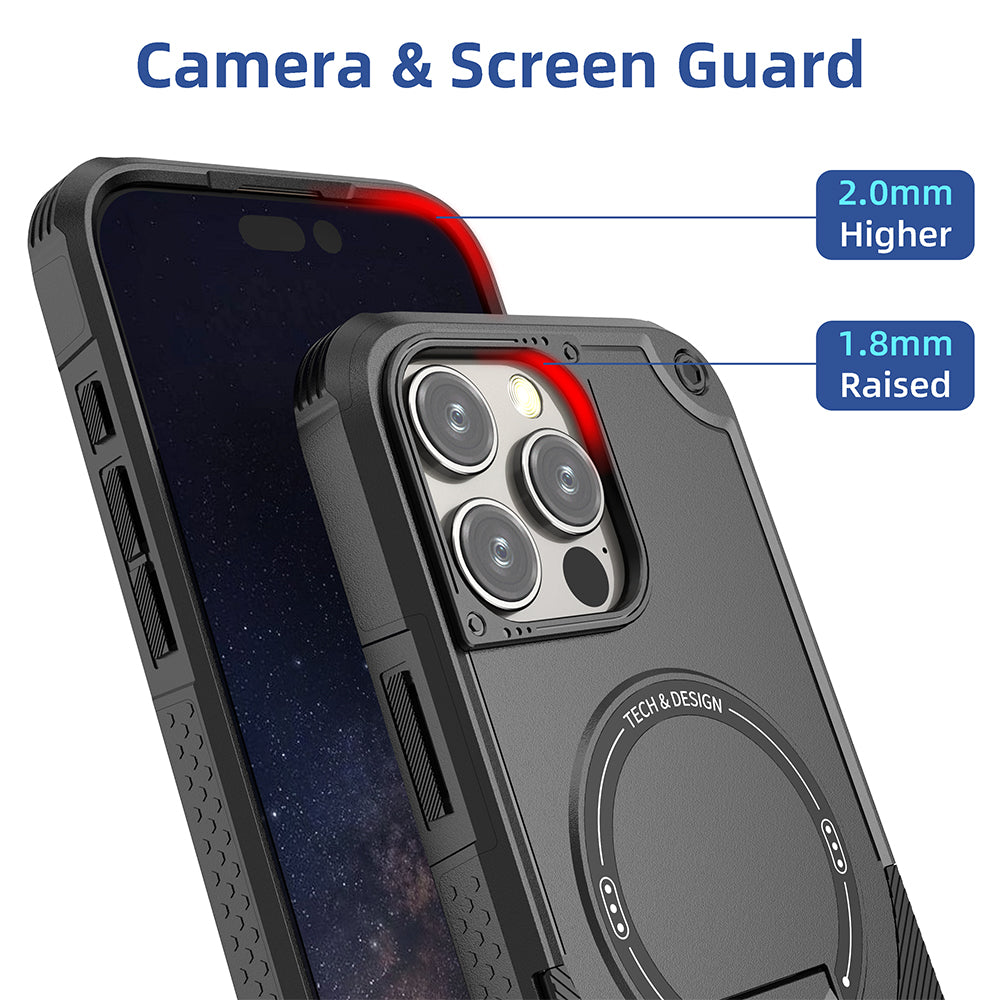 Deluxe Armor Stealth Bracket iPhone Case – Magnetic Super Fall Proof, Hard Shell with Lanyard, Protection for iPhone Models