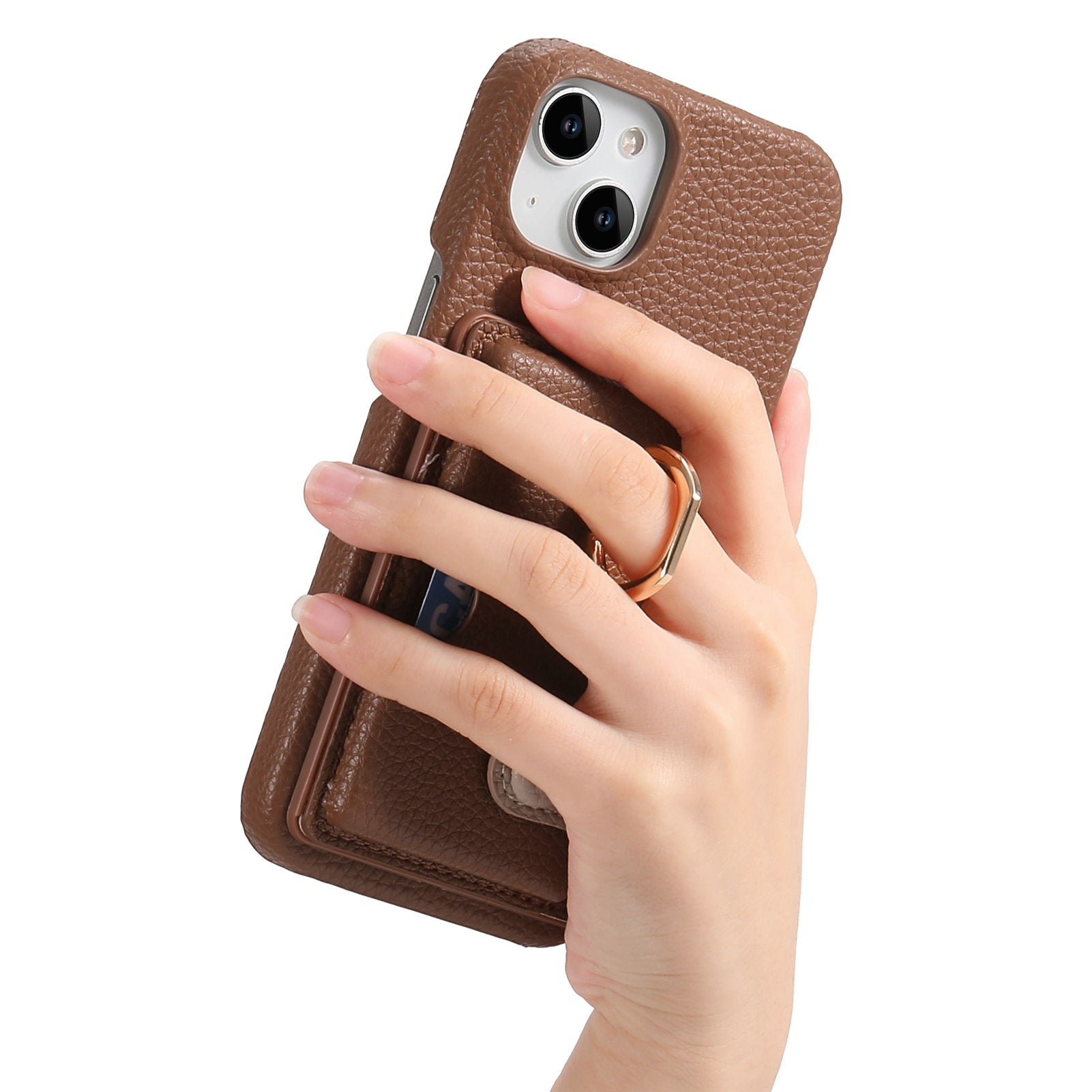 Premium Leather Ring Stand Wallet iPhone Case Card Holder, Magnetic Closure, and Kickstand Support for Hands-Free Convenience