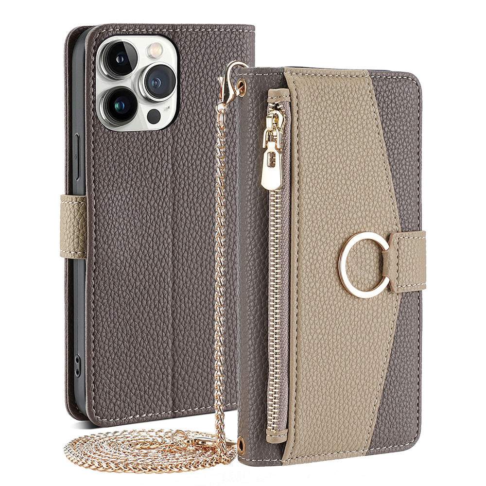 Premium Leather Crossbody Wallet Case for iPhone - Flip Mirror Design, Long Lanyard, Shockproof Protection for iPhone Models