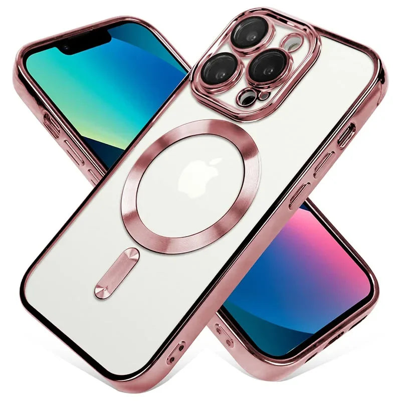 Clear Plating Magnetic iPhone Case - MagSafe Compatible, Lens Protection, Wireless Charging Ready Case for iPhone