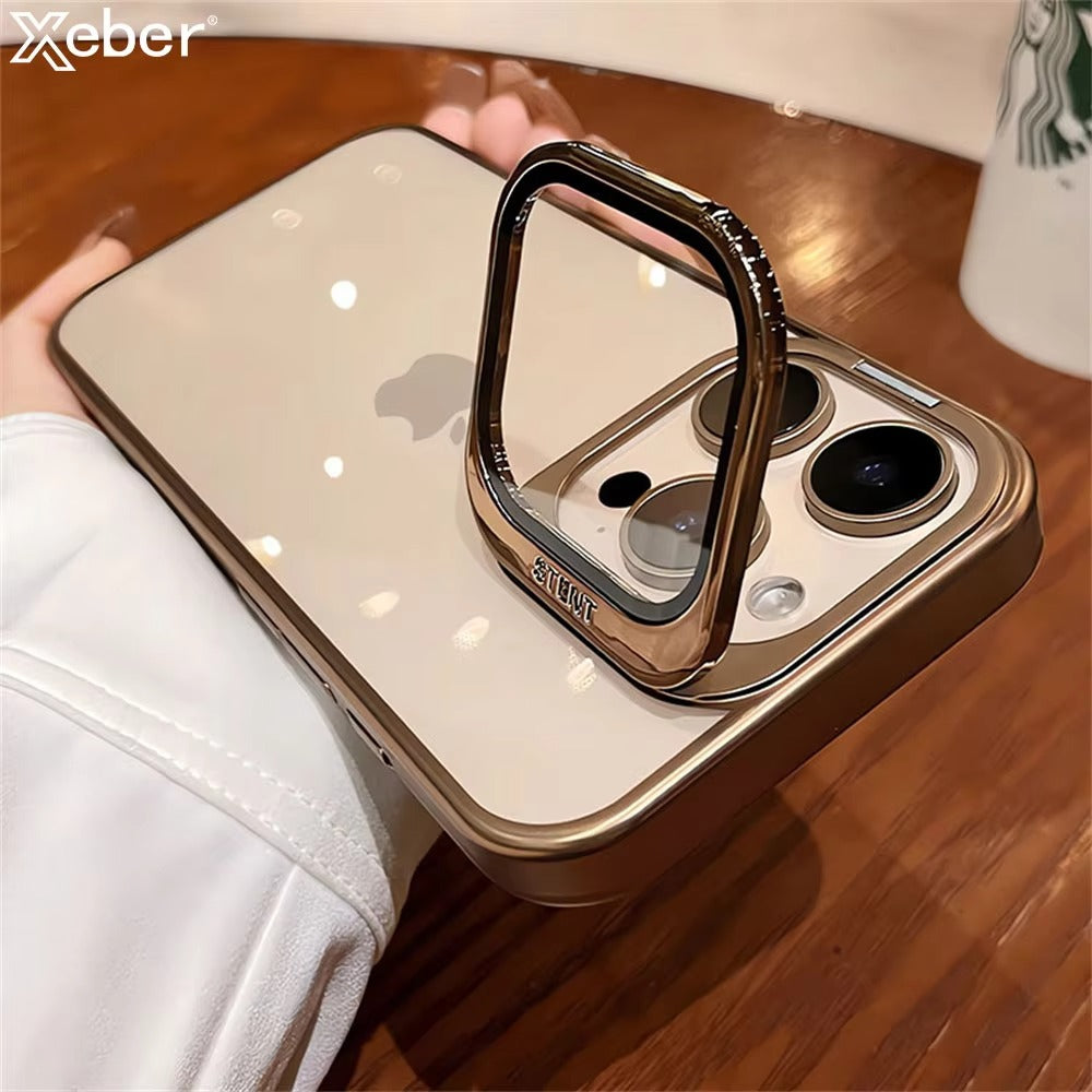 Luxury Apple iPhone Case, Ultra Thin Shockproof Magnetic Full All Around Protection Cover with Plating Stand & Hard Shell