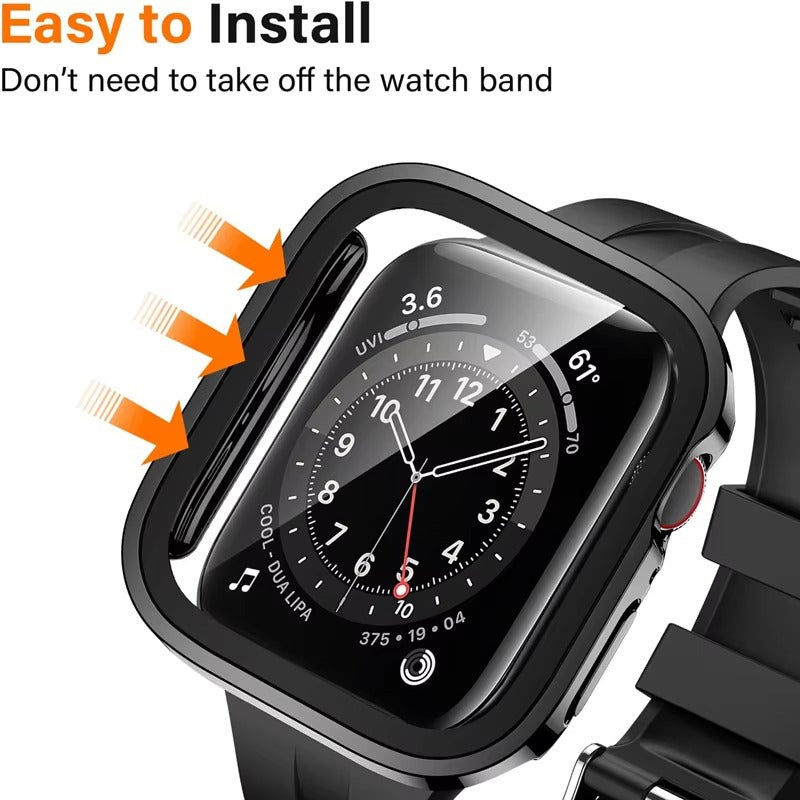 Premium Glass Screen Protector Case – Full Coverage, Straight Edge, Snap-On Protective Cover for 40mm to 49mm Smartwatches