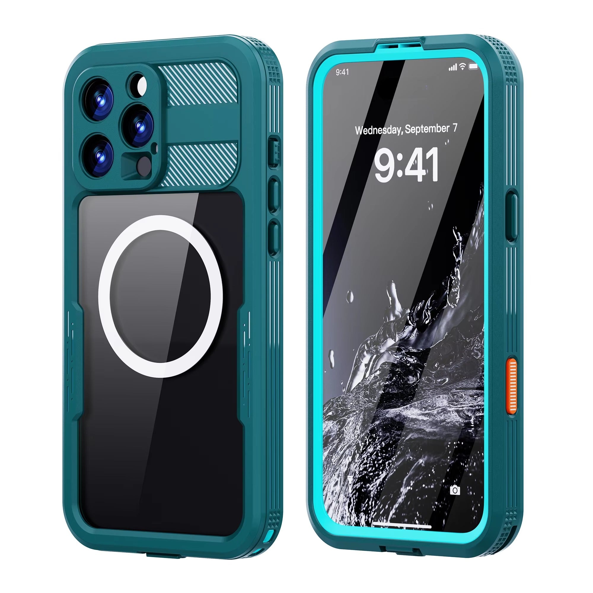 Luxury Apple iPhone Case MagSafe Compatible, Camera Lens & Screen Protection, Ultra Thin Shockproof Magnetic Full All Around Protection Cover with IP68 Clear Diving Design
