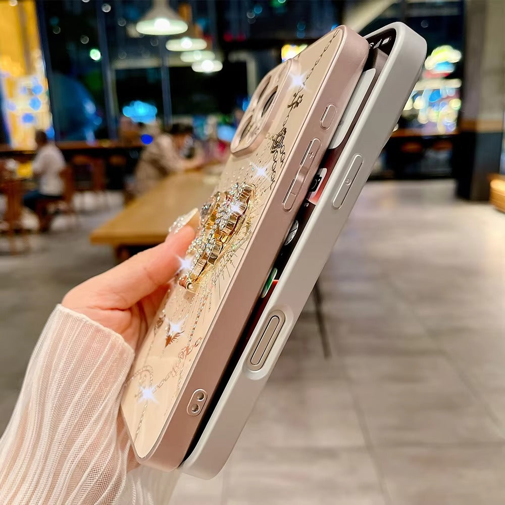 Luxury Apple iPhone Case, MagSafe Compatible, Camera Lens & Screen Protection, Ultra Thin, Shockproof, Magnetic Full All Around Cover – Glitter Crystal Heart Holder Case with Full Camera Guard & Hard Shockproof Back