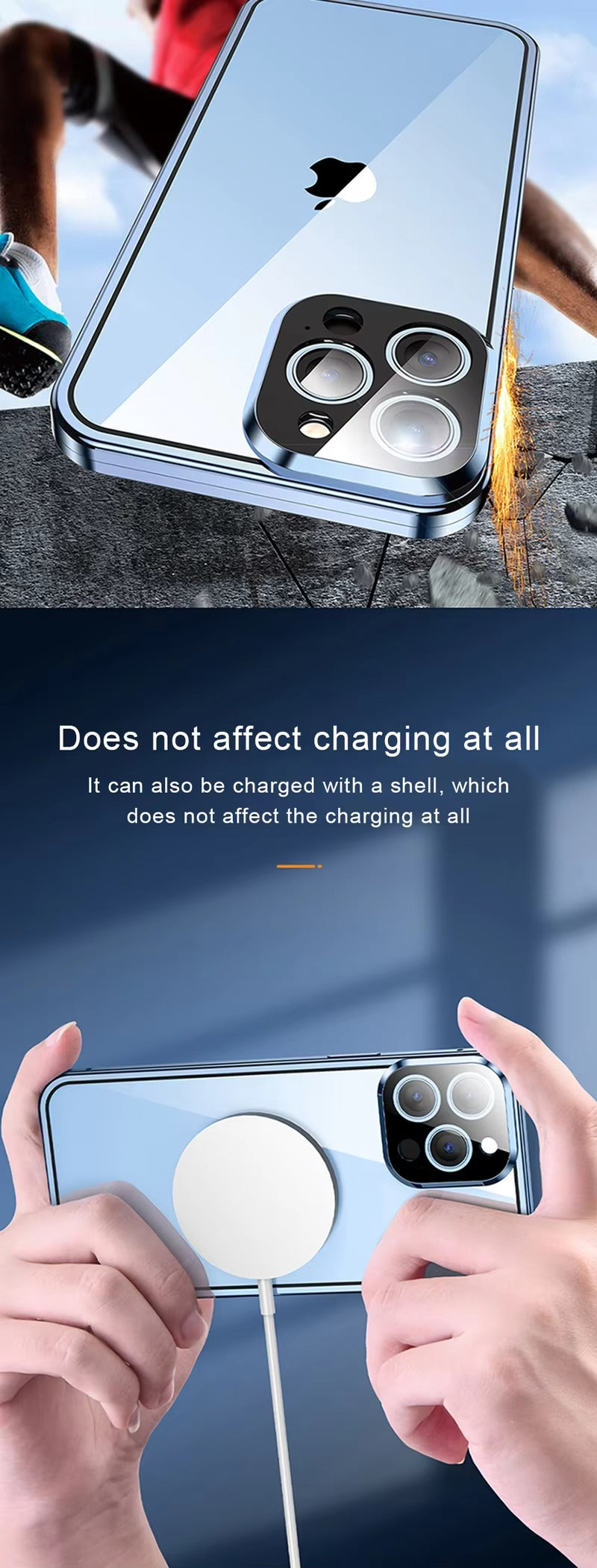 High Quality Apple iPhone Case MagSafe Compatible, Camera Lens & Screen Protection Cover with Double Glass Metal Buckle