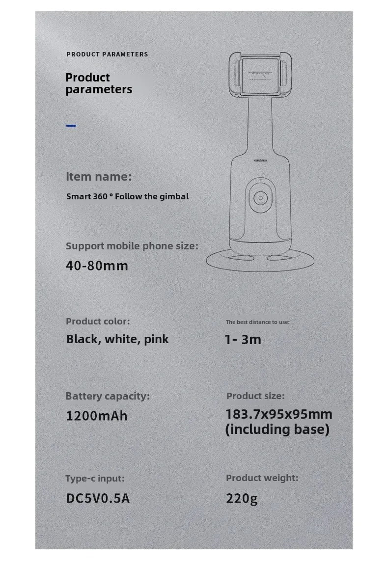 High Quality AI Face Tracking Phone Tripod Stand – 360° Rotation, No App Needed, Auto Follow, Stabilizer, Smart Camera Holder for Vlog & Live
