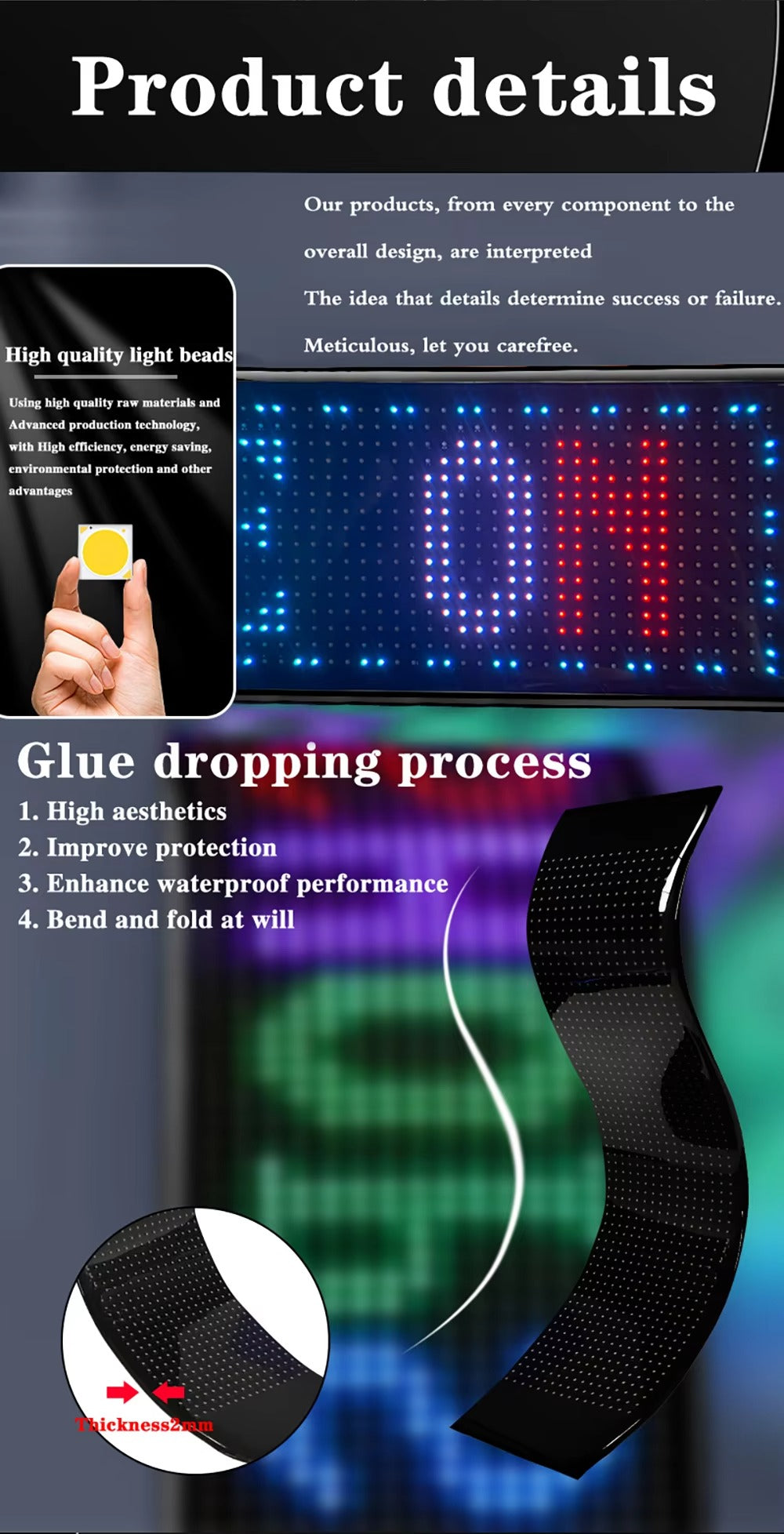 High Quality Flexible LED Matrix Panel with Bluetooth App Control, USB 5V Programmable Display Sign for Car, Storefronts