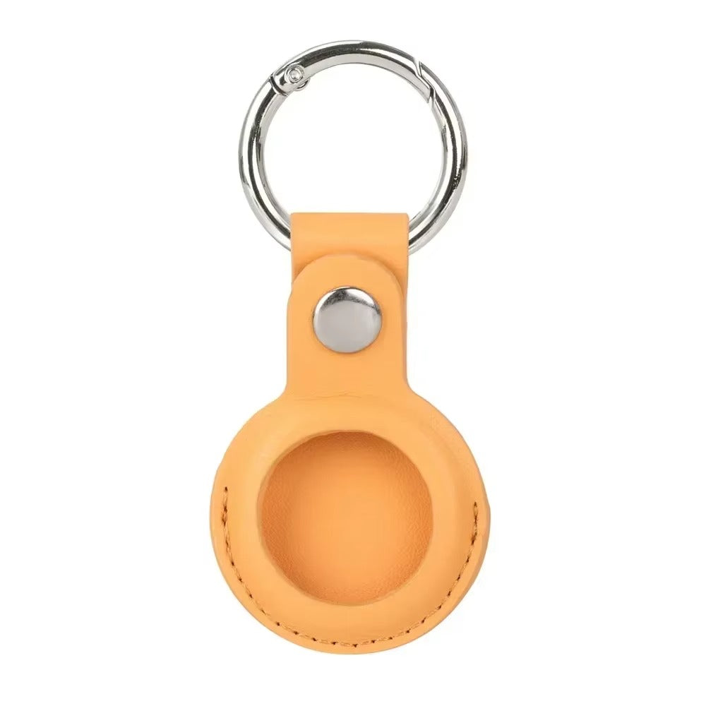 Luxury Leather AirTag Keychain Holder – Anti-Scratch Pet Tracker Cover, Secure Snap Button, Stylish Protective Case for iOS, Key Ring Included
