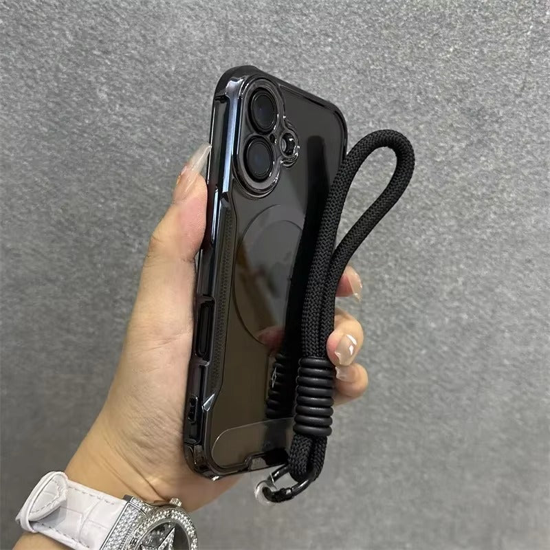 High Quality Apple iPhone Case, MagSafe Compatible, Camera Lens & Screen Protection, Ultra Thin, Shockproof, Magnetic Full All Around Cover – Blade Mecha TPU Transparent Case with Plating Finish & Wrist Strap