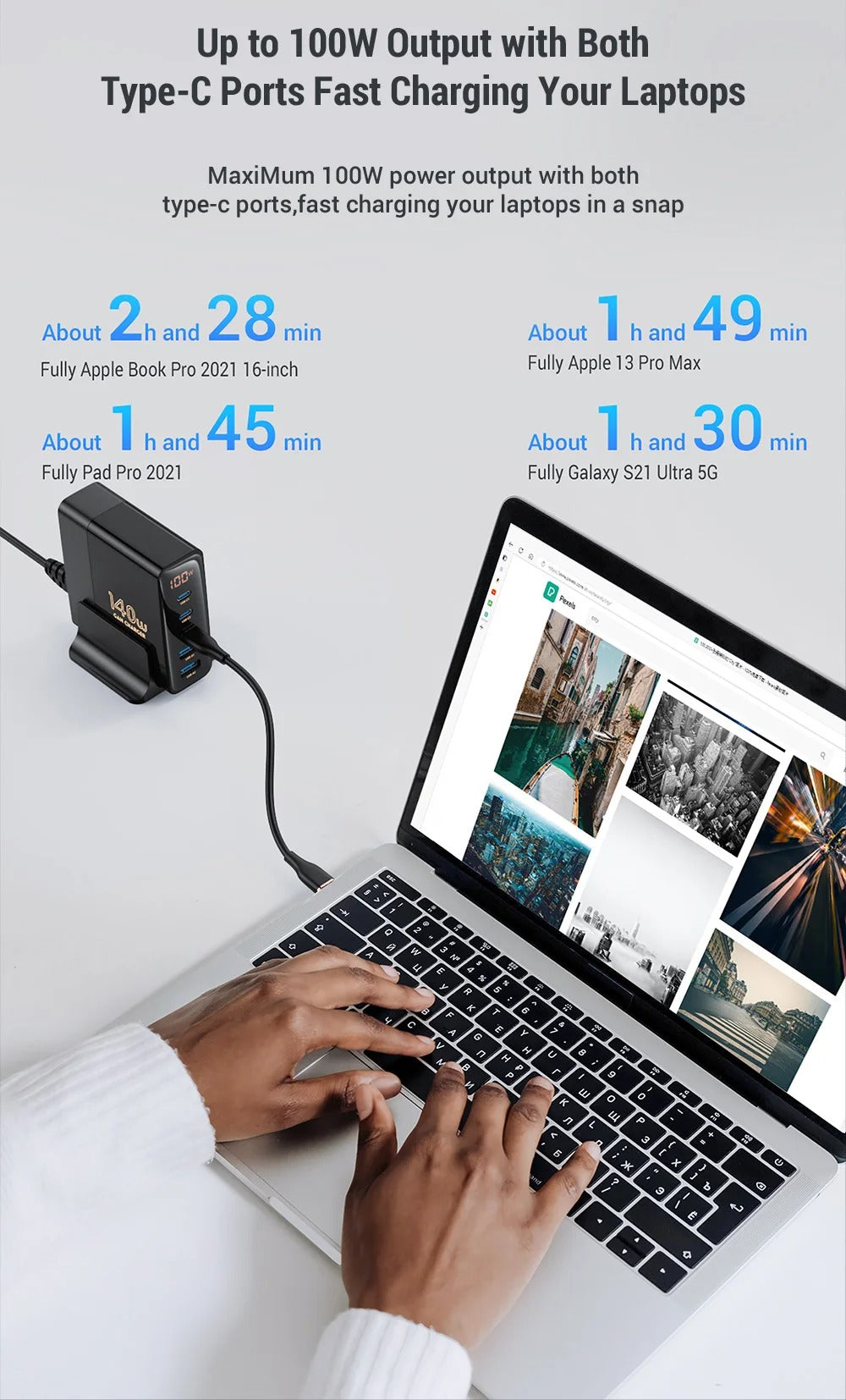 High Quality 140W GaN Desktop Charger – 5 Port Fast Charging Station with USB C PD PPS QC Support for Laptops, Tablets, Phones and Smart Devices