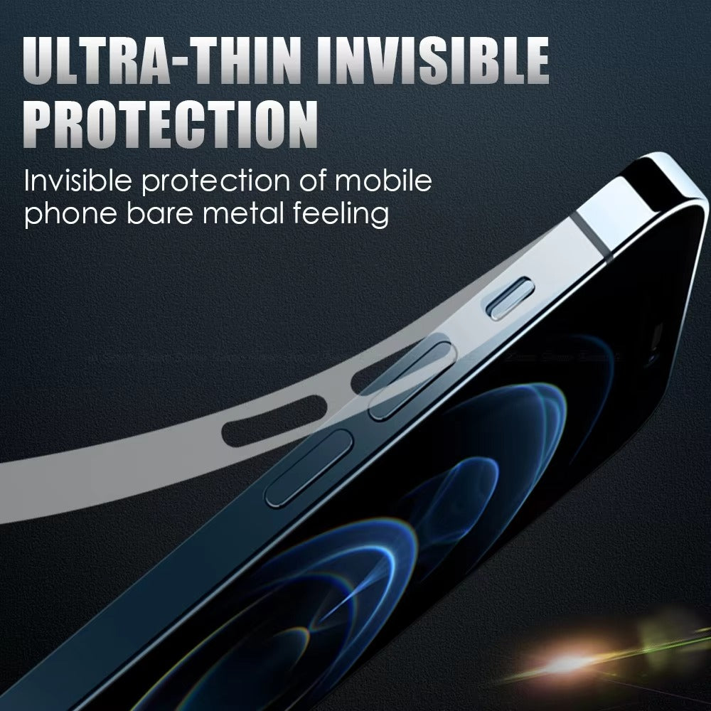 Premium Carbon Fiber Frame Protector – Transparent, Matte Edge Sticker with Hydrogel Film for iPhone Plus