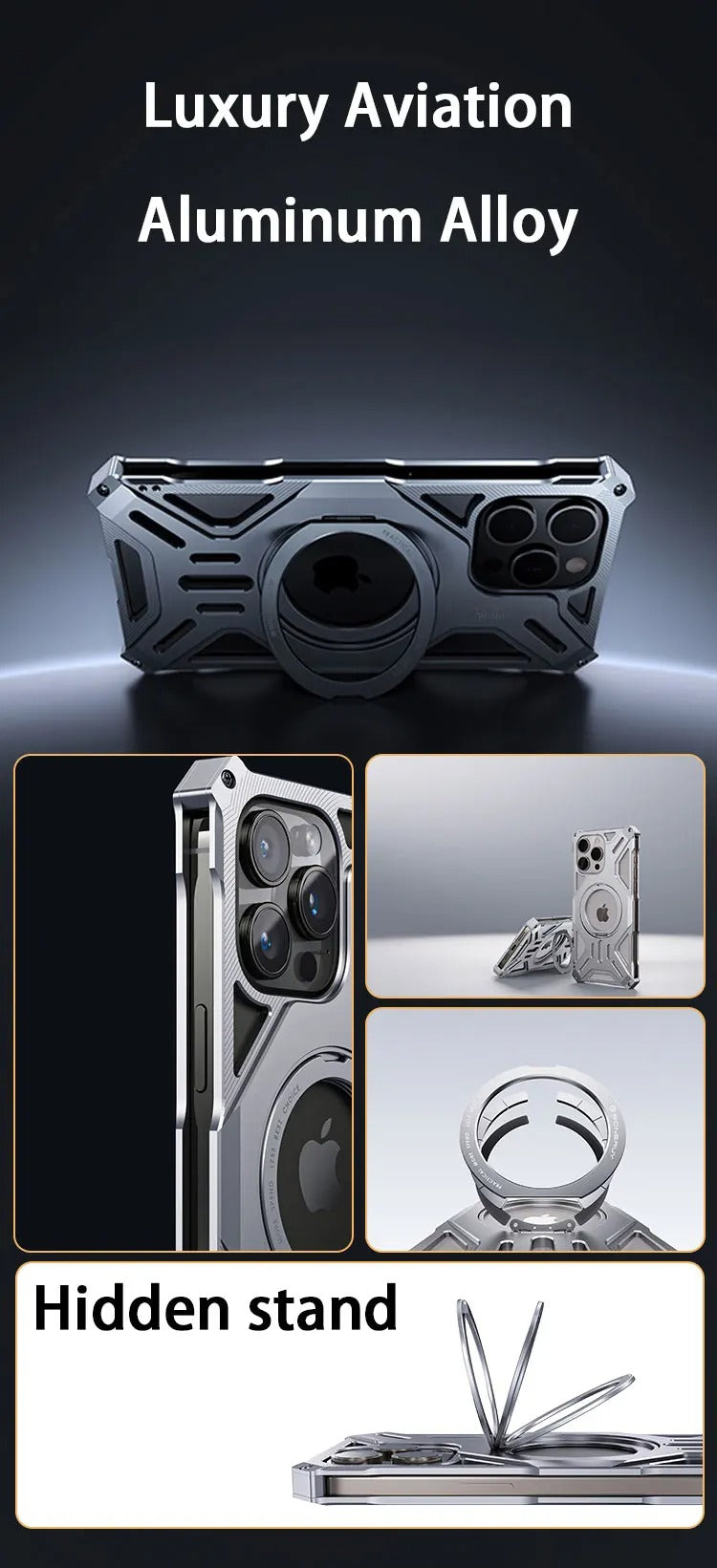 Luxury Apple iPhone Case, MagSafe Compatible, Camera Lens & Screen Protection, Ultra Thin, Shockproof, Magnetic Full All Around Cover – Magnetic Bracket Case with Fashion Aluminum Alloy Frame for Stylish Protection