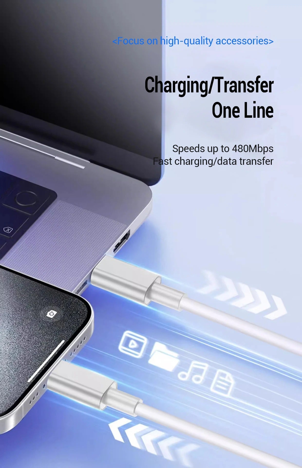 High-Speed PD 20W Fast Charging Cable for iPhone – USB-C to Lightning, 2.4A, Low-Temp Quick Charge, Durable Nylon Wire, 1M/2M, Data Sync Cord