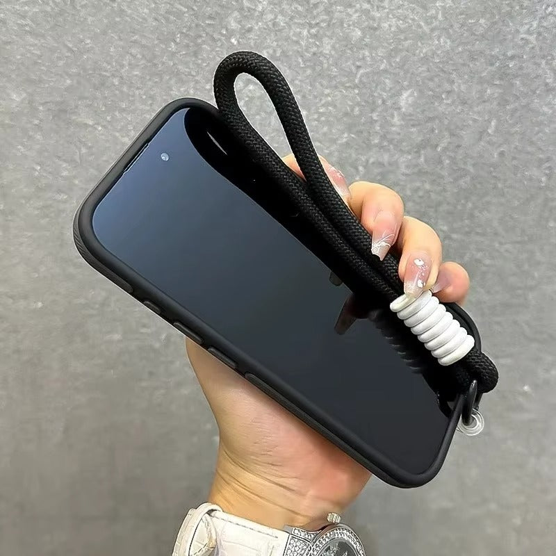 Luxury Apple iPhone Case Ultra Thin Shockproof Magnetic Full All Around Protection Cover with Matte Stand & Wrist Strap